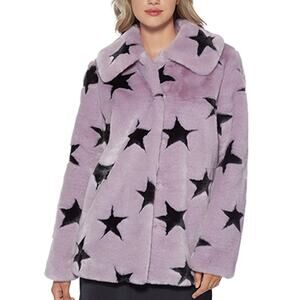 Avec Les Filles Lavendar Black Faux Fur Star Coat Size S